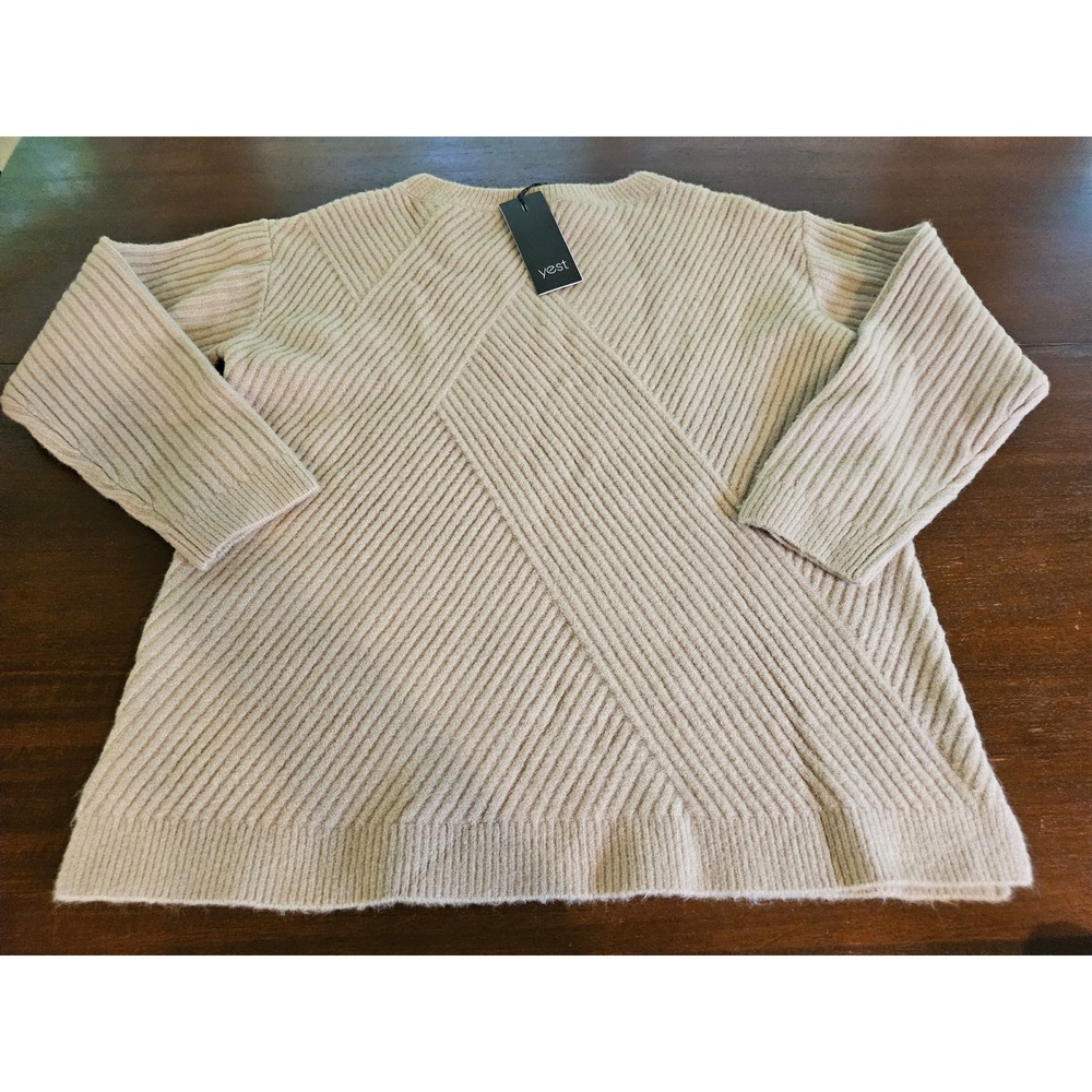 Yest Ribbed Knit Sweater Womens 10 Sand Melange Geometric Pattern Wool Blend NWT